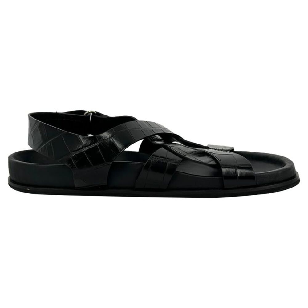 Toteme Croc-Effect Leather Slingback Sandals in Black Leather